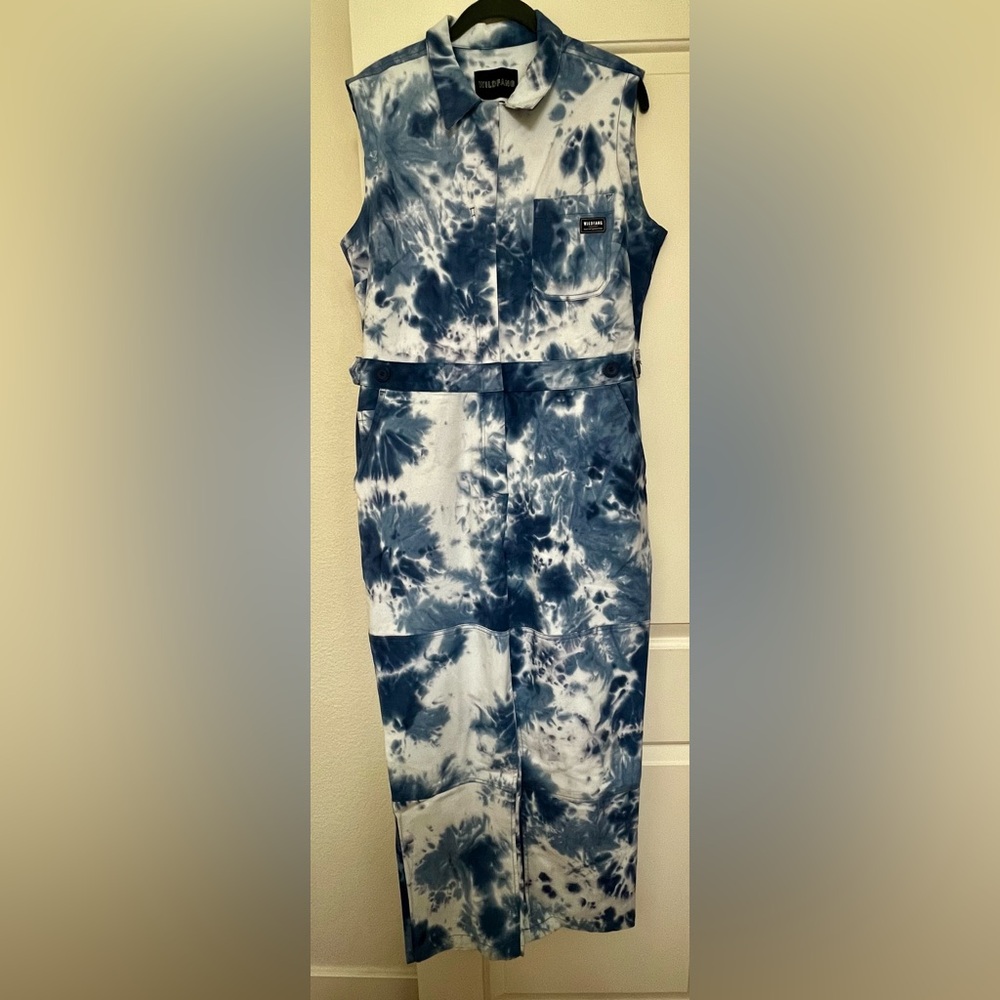 Wildfang Blue & White Tie-Dye Sleeveless Jumpsuit